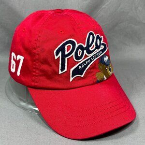 Polo Ralph Lauren Bear Strapback Hat Red White Pony Baseball Adjustable Dad Mens